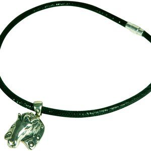 2PCS-HORSE HEAD PENDANT WITH LEATHER CORD - STERLING SILVER (.925)